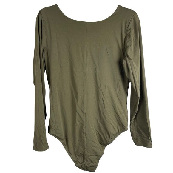 Everlane One Piece Bodysuit Thong Long Sleeve Sage Green XL Supima Square Neck - Picture 2 of 8
